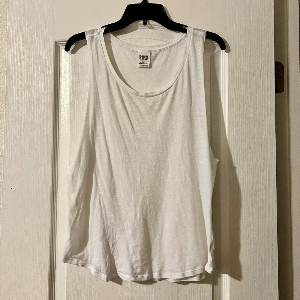 PINK White Muscle Tank Top